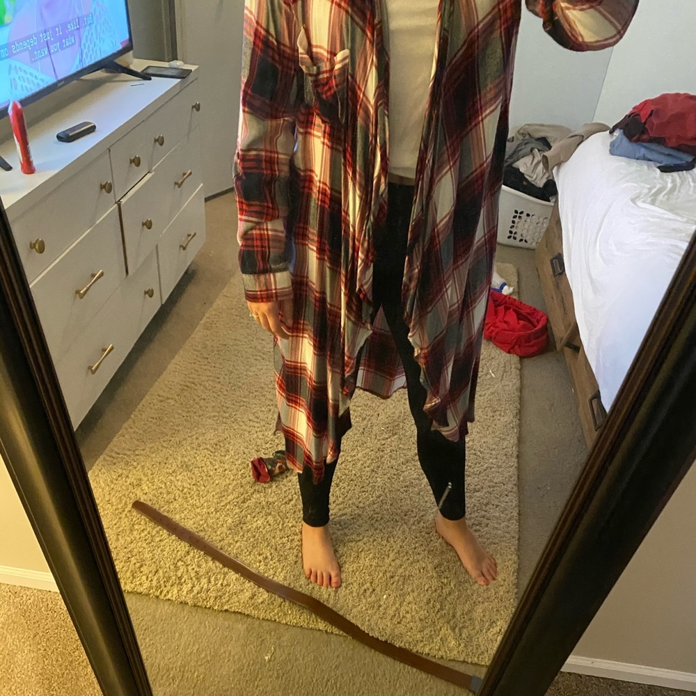 Long flannel cardigan
